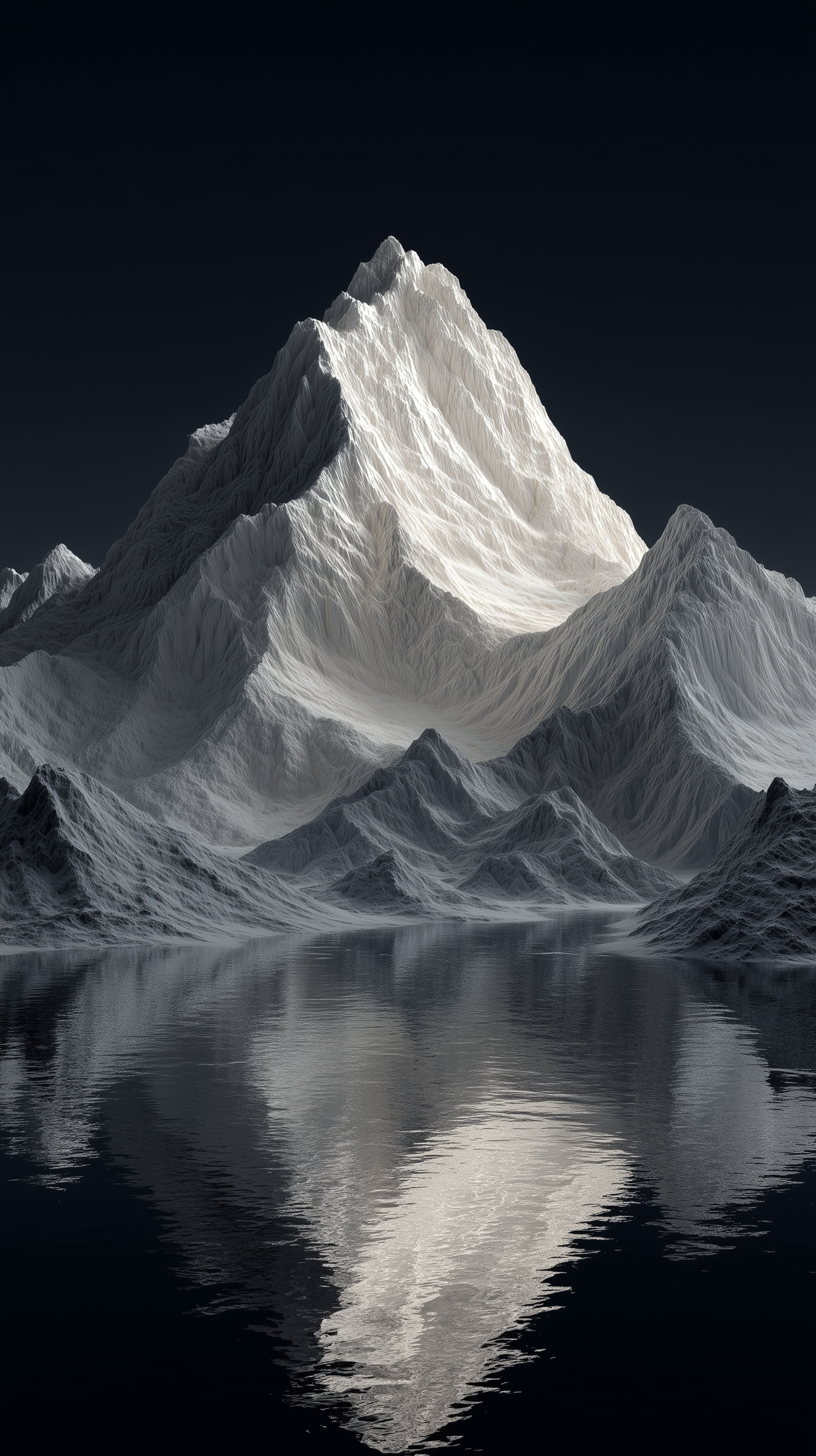 黑白山峰与湖面